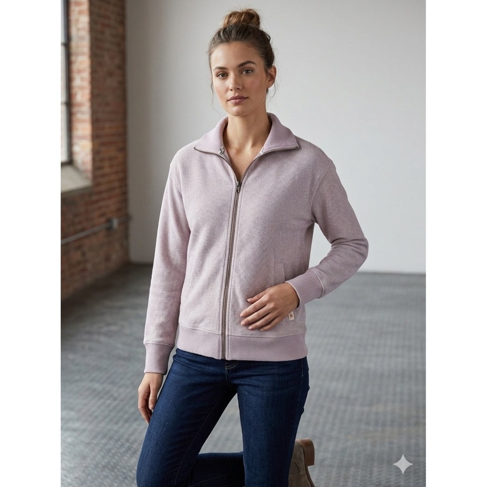 Faherty Brand Whitewater Full Zip Hoodie Lavender Mauve Herringbone‎ Knit XS